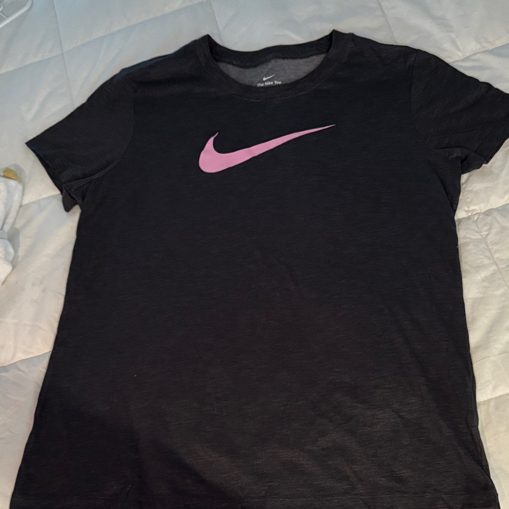 Nike Tee in Black with Pink Swoosh